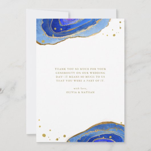 Waterverf Blue Geode met Gold | Weddenfoto Bedankkaart (Achterkant)