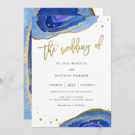 Waterverf Blue Geode met Gold | Weddenschap Kaart
