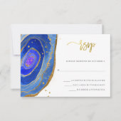 Waterverf Blue Geode met Gold | Weddenschap RSVP Kaartje (Voorkant)