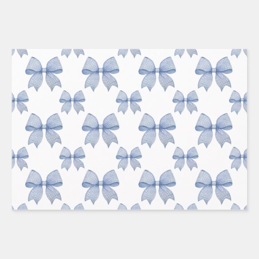 Waterverf Blue Gingham Bow Inpakpapier Vel (Voorkant)