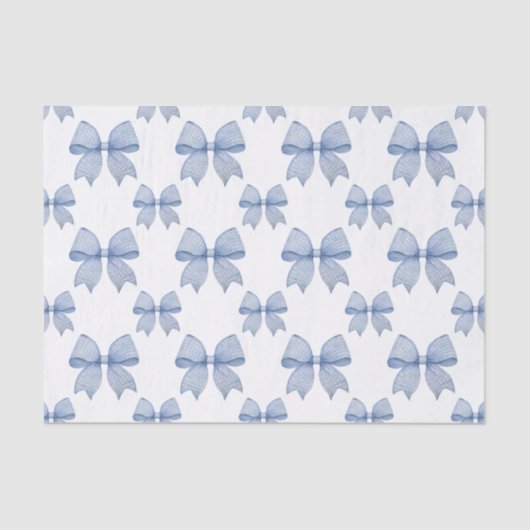 Waterverf Blue Gingham Bow Tissuepapier (Voorkant)