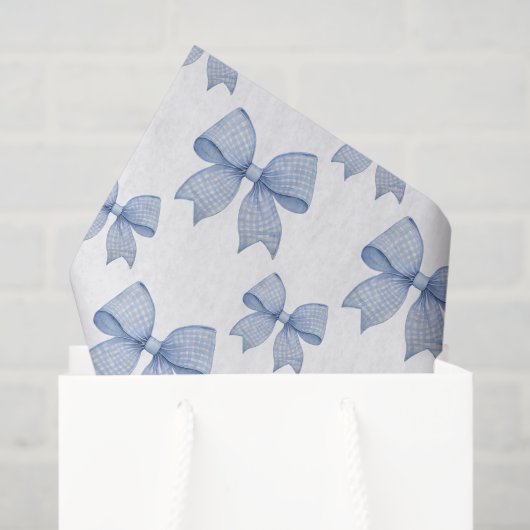 Waterverf Blue Gingham Bow Tissuepapier (Cadeauzakje)