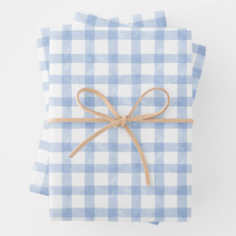 Waterverf Blue Gingham Inpakpapier Vel