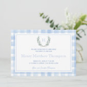 Waterverf Blue Gingham Laurel Crest Aankondiging (Staand voorkant)