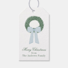 Waterverf Blue Gingham Sash krans Cadeaulabel