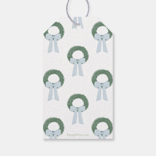 Waterverf Blue Gingham Sash krans Cadeaulabel (Achterkant)