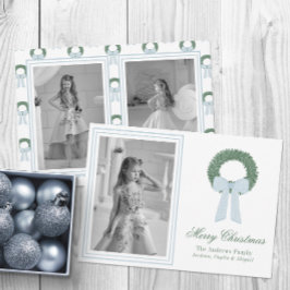 Waterverf Blue Gingham Sash krans foto Feestdagenkaart