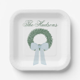 Waterverf Blue Gingham Sash krans Papieren Bordje