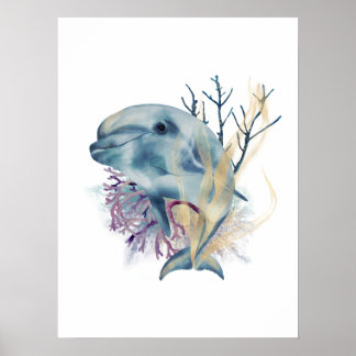 Waterverf Blue & Gold Dolphin Wall Art Poster