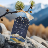 Waterverf Blue Gold Foil Mountain buitenshuis brui Cadeaulabel