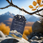 Waterverf Blue Gold Foil Mountain buitenshuis brui Cadeaulabel