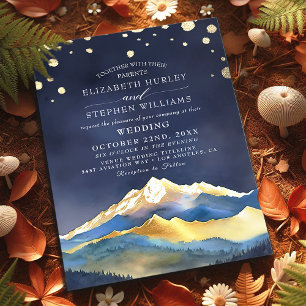 Waterverf Blue Gold Foil Mountain buitenshuis brui Kaart