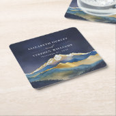 Waterverf Blue Gold Foil Mountain buitenshuis brui Kartonnen Onderzetters (Schuin)