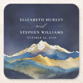 Waterverf Blue Gold Foil Mountain buitenshuis brui Kartonnen Onderzetters (Voorkant)