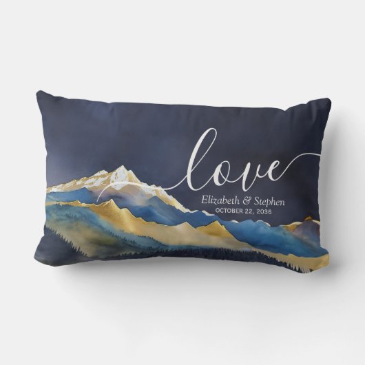 Waterverf Blue Gold Foil Mountain buitenshuis brui Kussen (Achterkant)