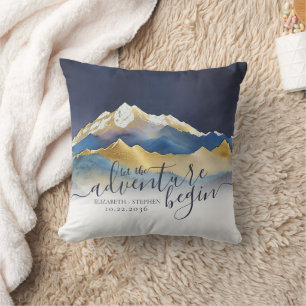 Waterverf Blue Gold Foil Mountain buitenshuis brui Kussen