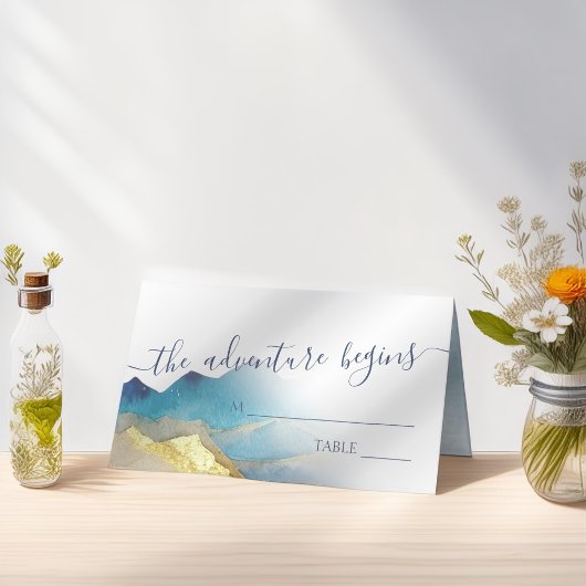 Waterverf Blue Gold Foil Mountain buitenshuis brui Plaatskaartje