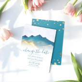Waterverf Blue Gold Foil Mountain buitenshuis brui Save The Date