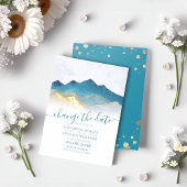 Waterverf Blue Gold Foil Mountain buitenshuis brui Save The Date