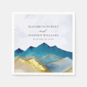 Waterverf Blue Gold Foil Mountain buitenshuis brui Servet (Voorkant)