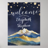 Waterverf Blue Gold Foil Mountain Weddenschap Welk Poster (Voorkant)