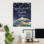 Waterverf Blue Gold Foil Mountain Weddenschap Welk Poster (Thuiskantoor)
