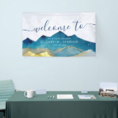 Waterverf Blue Gold Foil Mountain Weddenschap Welk Spandoek (Beurs)