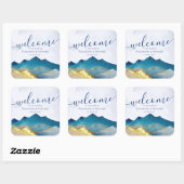 Waterverf Blue Gold Foil Mountain Weddenschap Welk Vierkante Sticker (Vel)