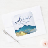Waterverf Blue Gold Foil Mountain Weddenschap Welk Vierkante Sticker (Envelop)