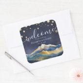 Waterverf Blue Gold Foil Mountain Weddenschap Welk Vierkante Sticker (Envelop)