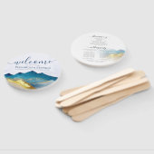 Waterverf Blue Gold Foil Mountain Wedding Program Handwaaier (Niet-gemonteerd)