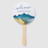 Waterverf Blue Gold Foil Mountain Wedding Program Handwaaier (Voorkant)