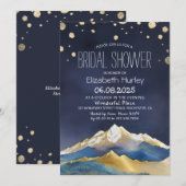 Waterverf Blue Gold Foil Mountains Vrijgezellenfee Kaart (Voorkant / Achterkant)