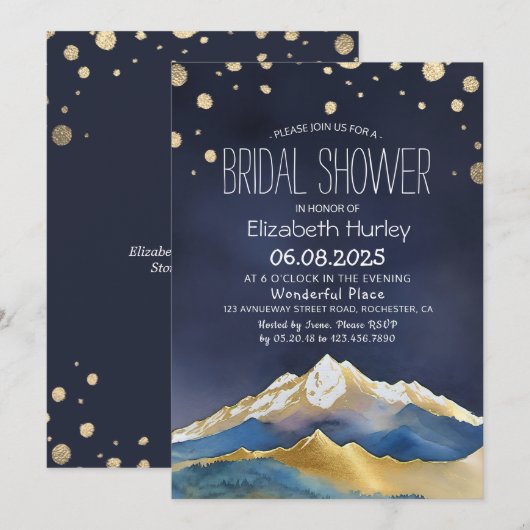 Waterverf Blue Gold Foil Mountains Vrijgezellenfee Kaart (Voorkant / Achterkant)