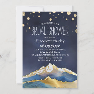 Waterverf Blue Gold Foil Mountains Vrijgezellenfee Kaart