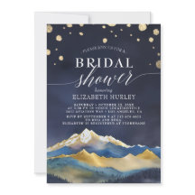 Waterverf Blue Gold Foil Mountains Vrijgezellenfee