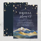 Waterverf Blue Gold Foil Mountains Vrijgezellenfee Kaart (Voorkant / Achterkant)