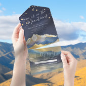 Waterverf Blue Gold Foil Mountains Weddenschap RSV All In One Uitnodiging