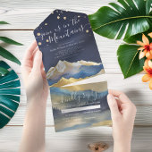Waterverf Blue Gold Foil Mountains Weddenschap RSV All In One Uitnodiging