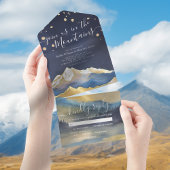Waterverf Blue Gold Foil Mountains Weddenschap RSV All In One Uitnodiging