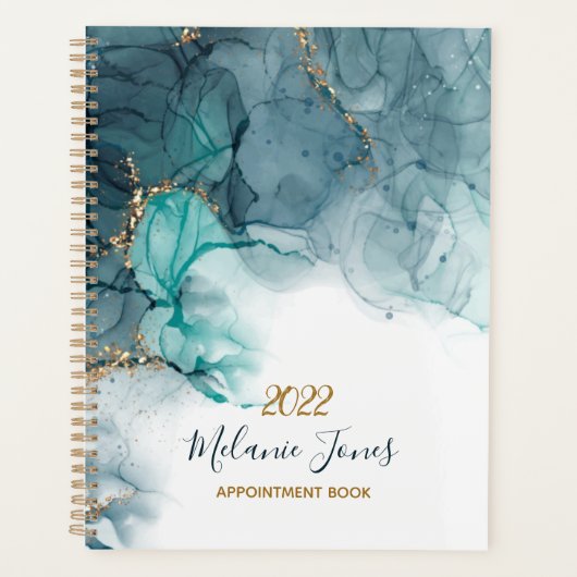 Waterverf Blue Gold Glitter Afspraakboek Planner (Voorkant)