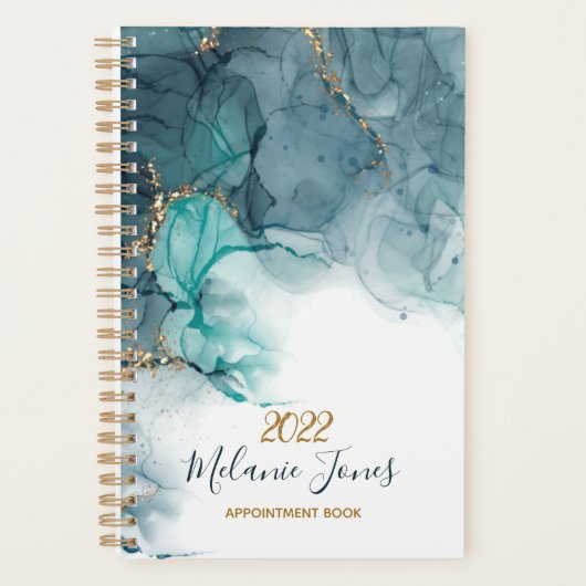 Waterverf Blue Gold Glitter Afspraakboek Planner (Voorkant)