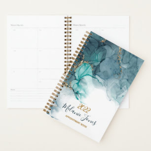 Waterverf Blue Gold Glitter Afspraakboek Planner