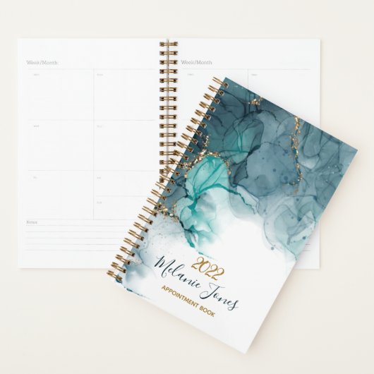 Waterverf Blue Gold Glitter Afspraakboek Planner (Display)