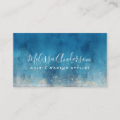 Waterverf Blue Gold Glitter Calligrafie Visitekaartje (Voorkant)