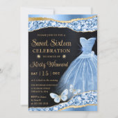 Waterverf Blue & Gold Glitter Dress Sweet Sixteen Kaart (Voorkant)