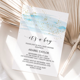 Waterverf Blue & Gold Het is een Baby shower van e Kaart