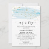 Waterverf Blue & Gold Het is een Boy Baby shower H Kaart (Voorkant)