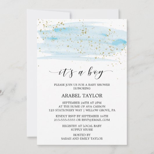 Waterverf Blue & Gold Het is een Boy Baby shower H Kaart (Voorkant)