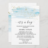 Waterverf Blue & Gold Het is een Boy Baby shower H Kaart (Voorkant / Achterkant)